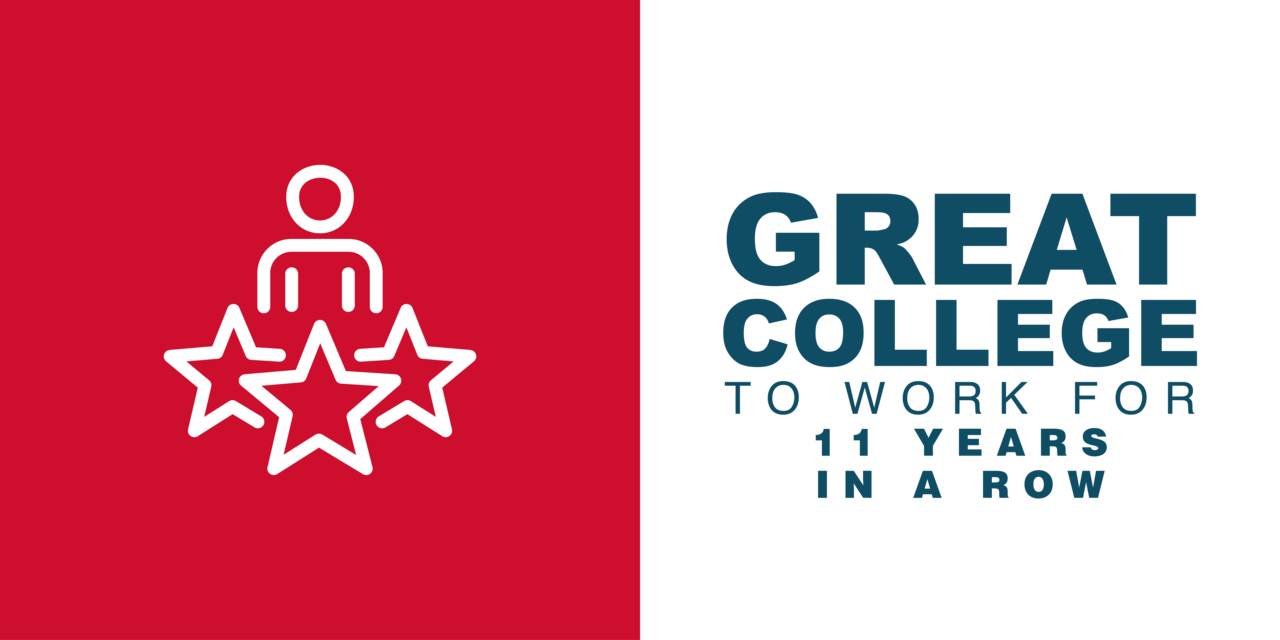 Named one of the Great Colleges to work for 11 years in a row, icon of person and three stars