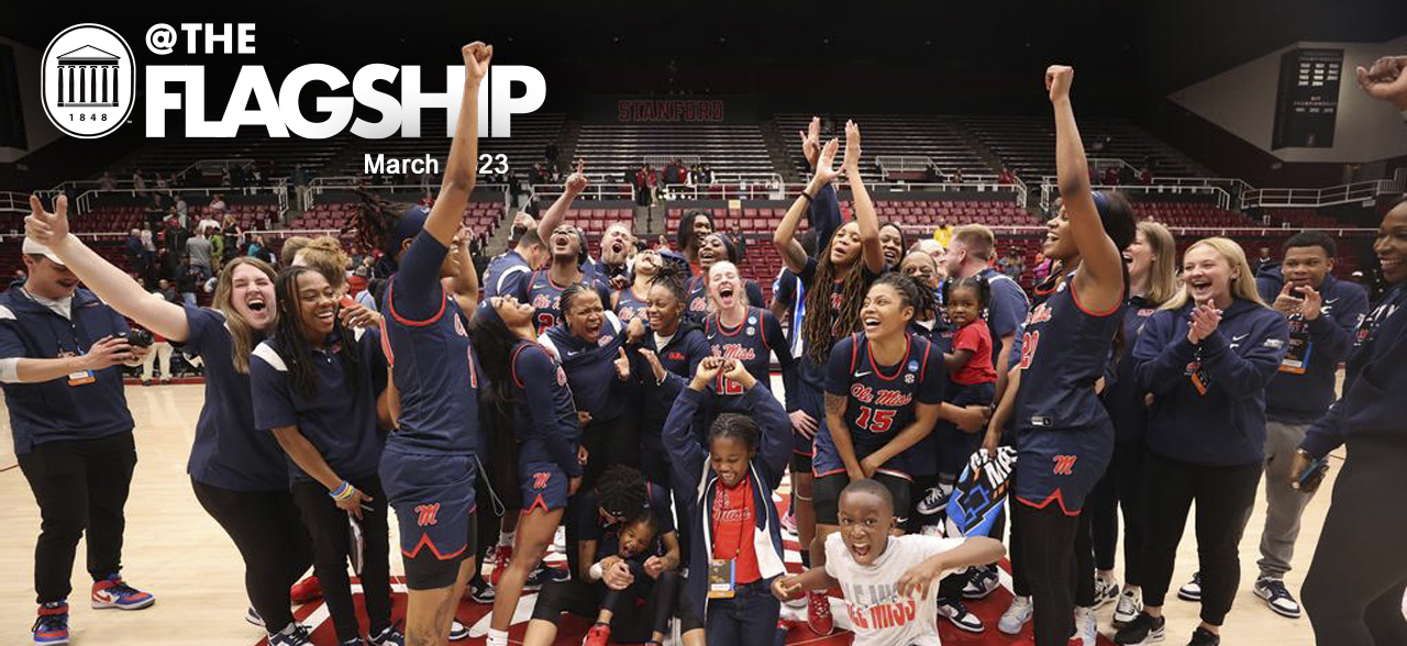 @TheFlagship March 2023. Ole Miss Women’s Basketball celebrates after their win vs Stanford in the second round of the NCAA Tournament, March 19, 2023, in Stanford, CA